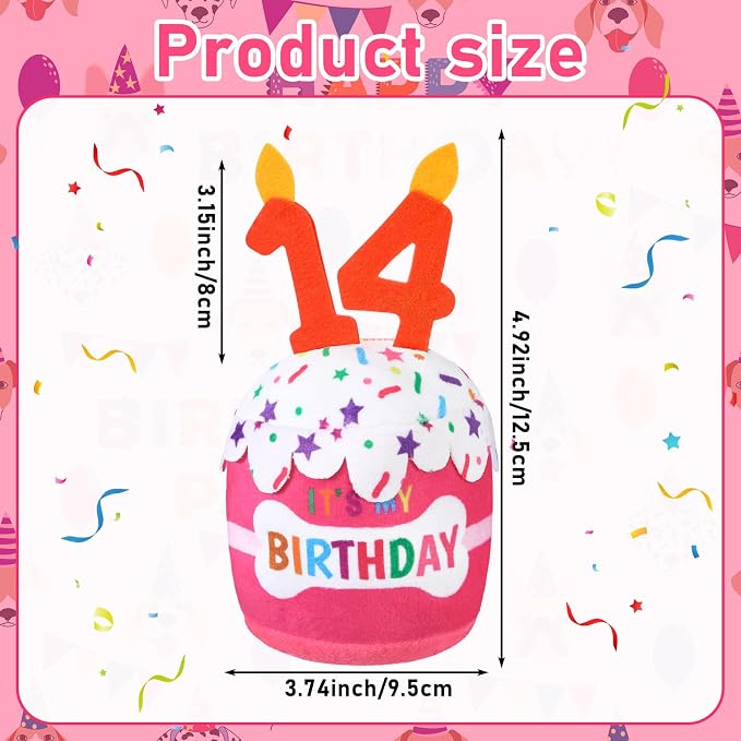 Dansydaisy Dog Birthday Cake Toy Squeaky Plush Gift,14th,Pink