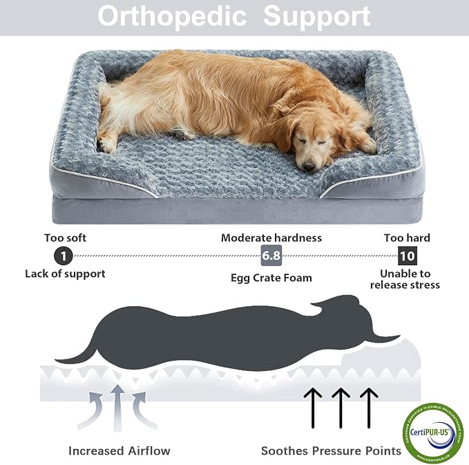 WNPETHOME Orthopedic Washable Dog Bed Large for Senior Dog Cozy Sleep | Waterproof Big Soft Dog Couch Sofa Bed for Dogs Relax with Removable Cover Supportive Comfort Pet Bed Grey 28x23 Inch