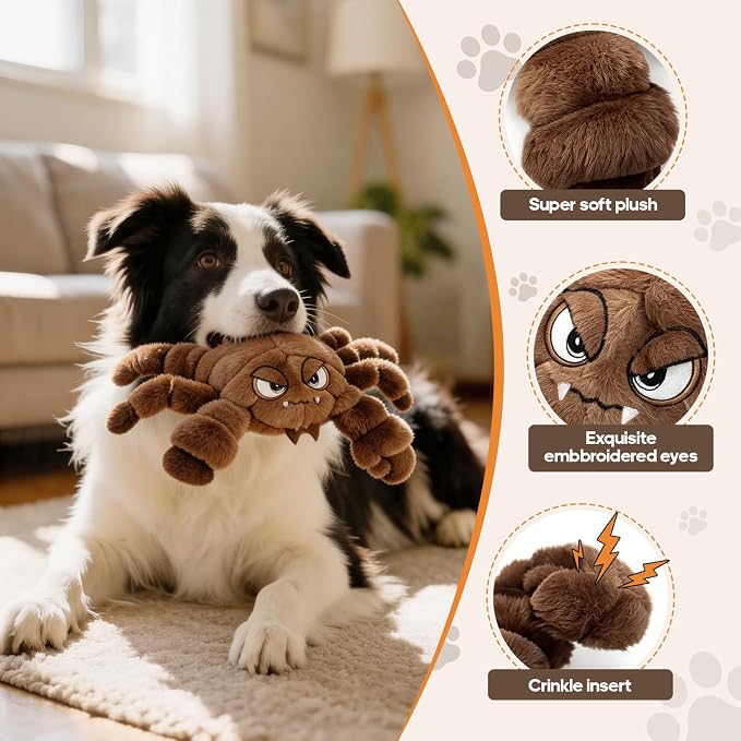 Furdog Squeaky Plush Dog Toy Interactive Chew Toys for Small Medium Dogs, Tough Crinkle Stuffed Animal Toys to Keep Them Busy, Brown Scorpion