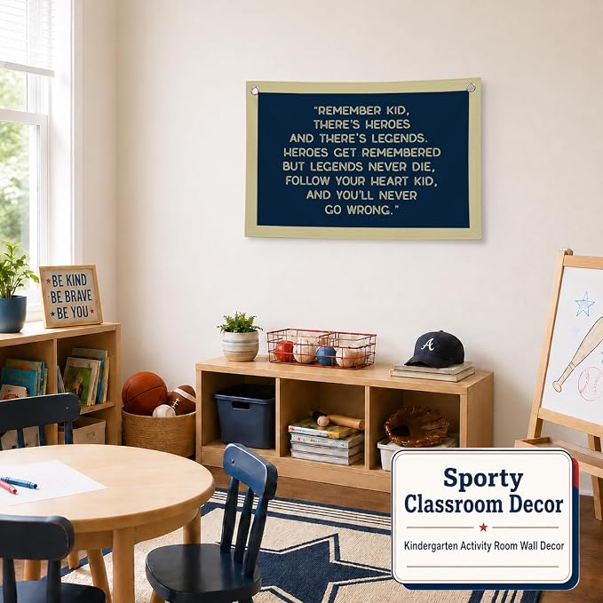 Vintage Baseball Wall Decor for Boys Room, Inspirational Sports Quote Canvas Banner, Retro Baseball Nursery Wall Art for Bedroom Playroom,Baby Shower Gifts,30x20 Inch(Bule and Yellow)