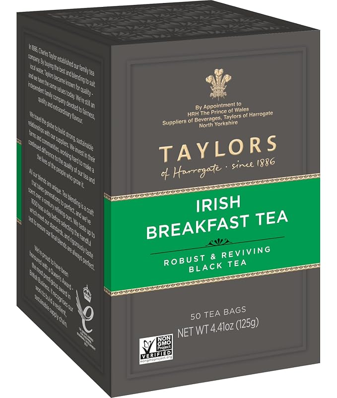 Taylors of Harrogate Irish Breakfast, Black Tea, Pillow Bags, Rich, Bright & Malty, Caffeinated, Enjoy Hot or Iced, 50 Teabags, 50 Count (Pack of 2)