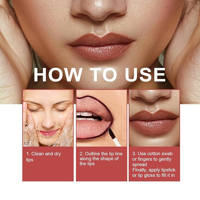 3PCS Peel Off Lip Liner Set,Long Lasting Lip Stain Peel Off,Waterproof Stay On All Day,Transfer-Proof,Highly Pigmented,Natural Instant Lipstick