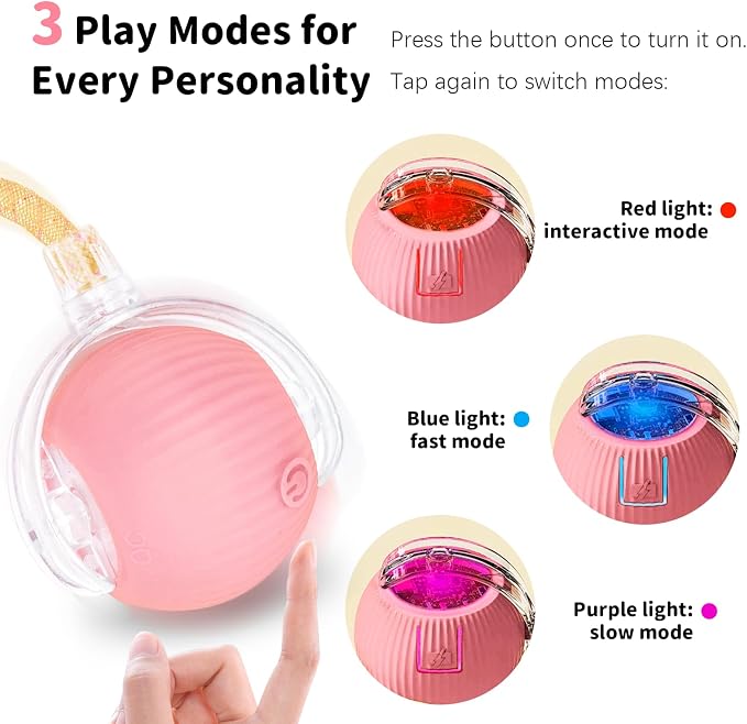 Cat Toys for Indoor Cats Smart Automatic Bal Moving Chase Dogs Toy, Pink | Ball Rolling for Bored Kitten Pet, Upgraded Speedy Moving Chase Dogs Toy