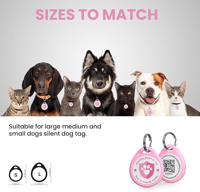 QR Code Dog Tags Personalized for Pets, Real-time Alerts, Pink