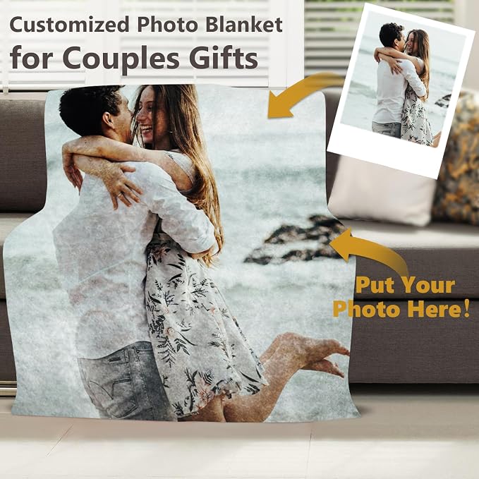 ICELIETE Custom Blanket with Picture Customized Fleece Photo Blanket for Couples Gifts Personalized Blankets and Throws Christmas Valentines Day Gifts for Boyfriend Girlfriend