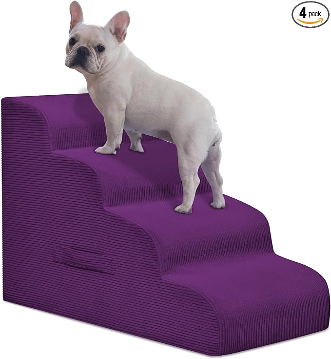 Mesa Lemon 4 Step Dog Stairs Pet Ramp for High Beds, Sofas and Cars | High Density Foam, Non-Slip Bottom, Removable Washable Cover, Portable Handle, Holds Up to 50 lbs, 20 Inch Height