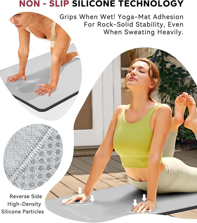 HAPBEAR Hot Yoga Towel with Non-Slip Grip Dots, 72" x 24" - Super Absorbent, Soft Microfiber Yoga Mat Towel for Bikram, Gym, Pilates - Grey