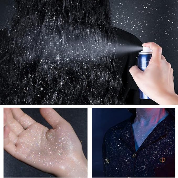 Body Glitter Spray for Hair, Body and Clothes - Long-Lasting Shimmer Suitable for Stage, Festival, Rave, Makeup, Prom - 60ML