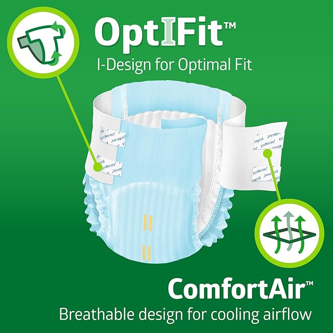 FitRight Adult Diapers, Extra+ Heavy Absorbency, L (Waist Size 44in-56in), 20 Count, OptiFit Incontinence Briefs for Men and Women, Disposable, Moisture-Wicking, Leak Protection,