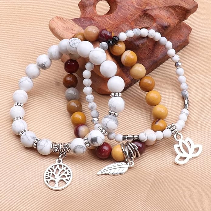 UEUC Tree of Life Yoga Healing Stone Bracelets,Multilayer Lotus Chakra Stone Reiki Bracelet Sets,Anxiety Crystal Natural Stone,for Women Stress Relief