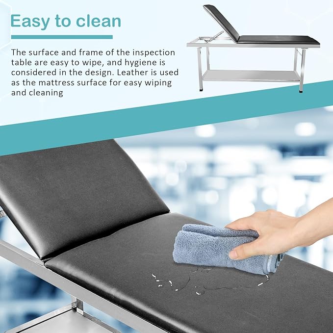 Adjustable Exam Table，Doctor Bed with Folding Legs is Stable and Durable，Folding Medical Exam Table Holds 500 lbs for Clinical Examination 、Massage 、Spa Beds、Beauty