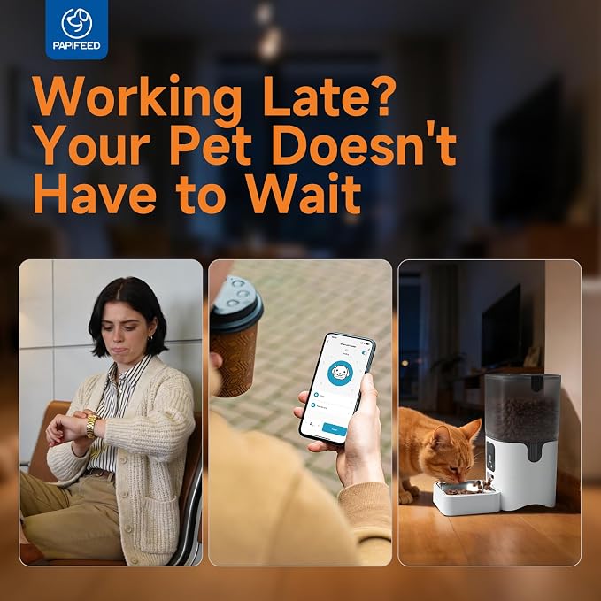 PAPIFEED Automatic Cat Feeder with App, 5G WiFi Cat Food Dispenser, 6L Timed Cat Feeder for Dry Food, 10 Meals/Day, 12 Portions/Meal, Dual Power Supply Smart Pet Feeder for Small Dog, White