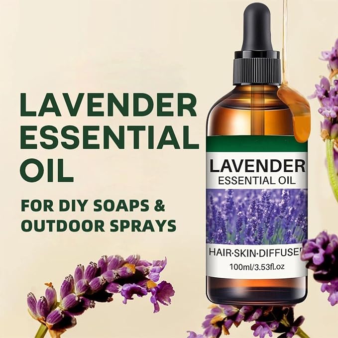 Lavender Essential Oils, Natural Lavender Oil with Dropper for Diffuser, Hair Care, Face, Skin Care, Aromatherapy, Scalp and Body Massage, Soap and Candle Making, Long Lasting Scents,Easy Use 3.53oz