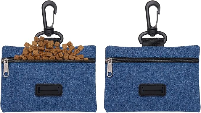 Dog Poop Bag Holder, Pet Waste Bag Dispenser Dog Treat Pouch with Clip Oxford Cloth Portable Reusable Easy Cleanup(2Pcs, Navy Blue), Intended for Outdoor/Travel/Walking