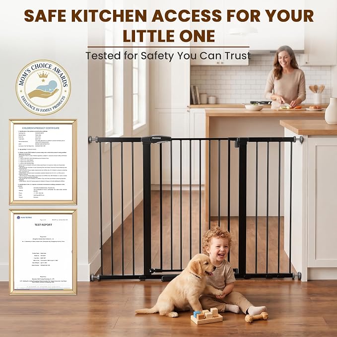Mumeasy 36" Extra Tall Baby Gate for Stairs, 29.7-54.2" Wide Dog Gate for Doorways, Walk Thru Pet Safety Gate for Indoor, Pressure Mounted with Auto Close, Easy Install No Drill for Toddlers, Black