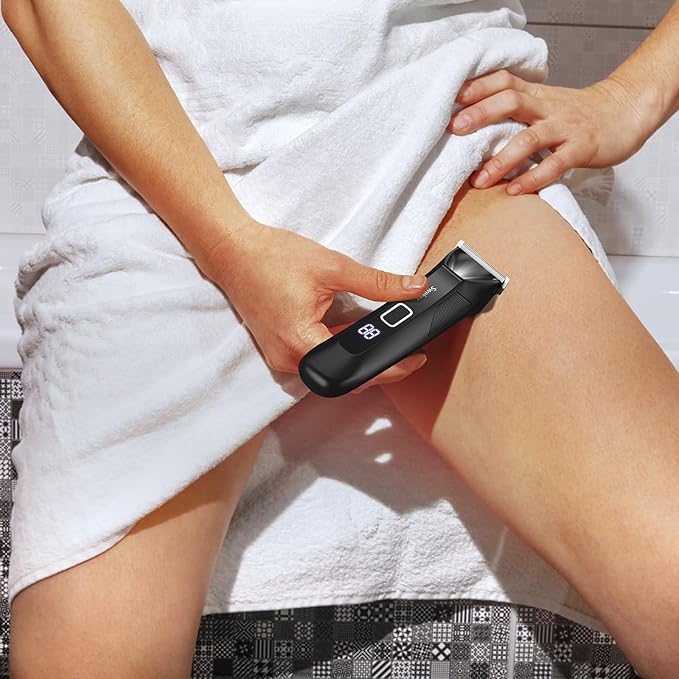 Body Hair Trimmer for Men, Manscape Ball Trimmer, 2-in-1 Body Pubic Hair Groomer and Groin Hair Shaver -Dual-Head Electric Razor for Men