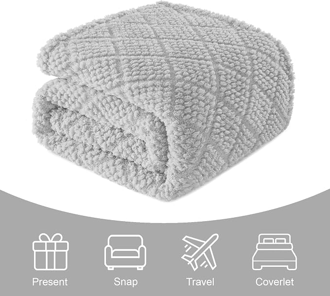 Whale Flotilla Soft Fleece Queen Size Blanket for Bed, Light Grey | Jacquard Waffle Blankets for Home Decor, Lightweight and Cozy, All Season Suitable, 90x90 Inch