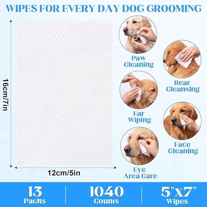 Irenare 13 Pack / 1040 Count Pet Wipes for Paws Butt, 5 x 7 in for Travel