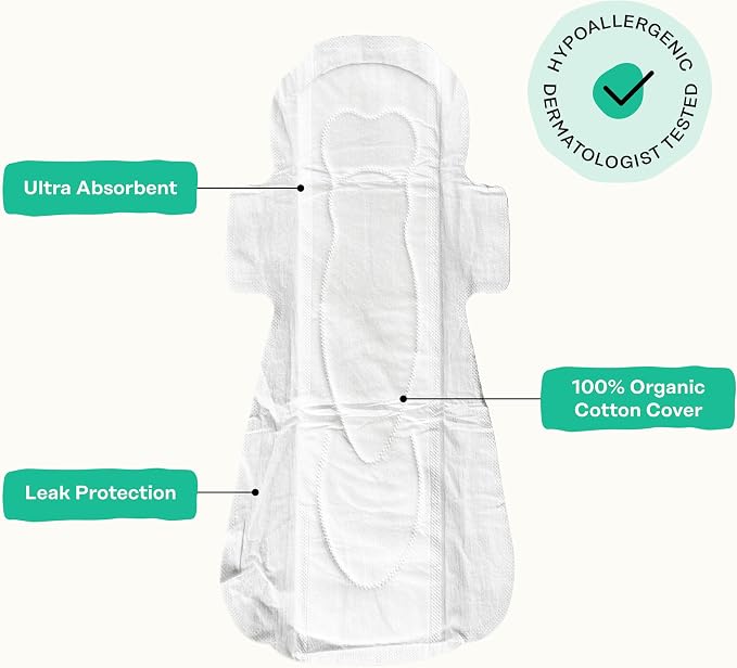 The Honey Pot Company - 44ct - Herbal Sanitary Pads for Women - Heavy Flow Overnight w/Wings - Infused w/Essential Oils for Cooling Effect & Organic Cotton Cover - Feminine Care