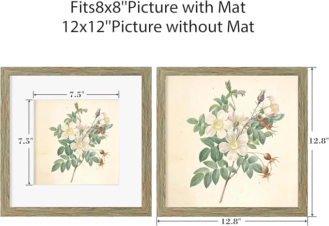 12x12 Picture Frame Set of 9, Display Pictures 8x8 with Mat or 12x12 without Mat, Multi Collage Gallery Square Photo Frames for Wall or Tabletop, Rustic Brown