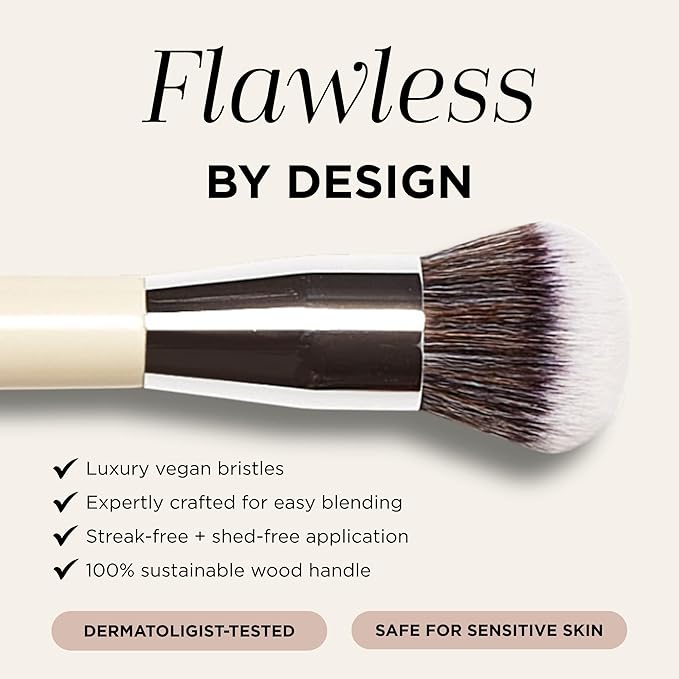 HALEYS Kabuki Makeup Brush + 6 Mini Skin Tint Foundations – Vegan Blending Brush for Liquid, Cream & Powder, Flawless Airbrushed Base Kit for Travel and Gifting