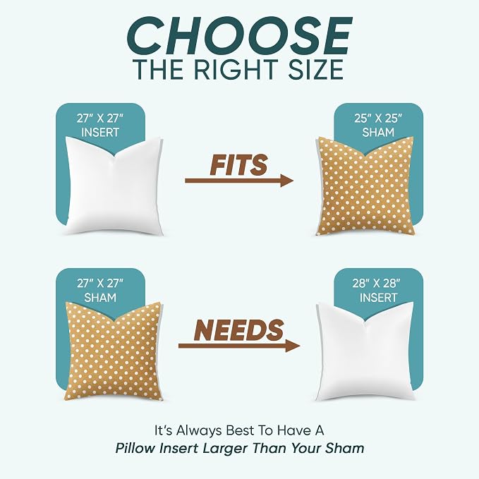 Pillowflex Synthetic Down Pillow Insert 27x27 in - Karate Chop Pillow | Large Square Euro Sham Form, Plush Polyester Cotton Blend, Cloud-Like Comfort, Clump-Resistant Fill, Smooth Elegant Finish