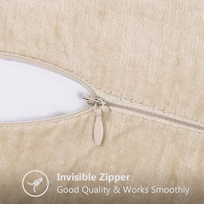 decorUhome Soft Chenille Throw Pillow Covers 12x12 Set of 2 Beige | Fall Textured Decorative Throw Pillow Cases Stitched Edge Modern Farmhouse Luxury Boho Velvet for Couch Sofa Bed Home Decor