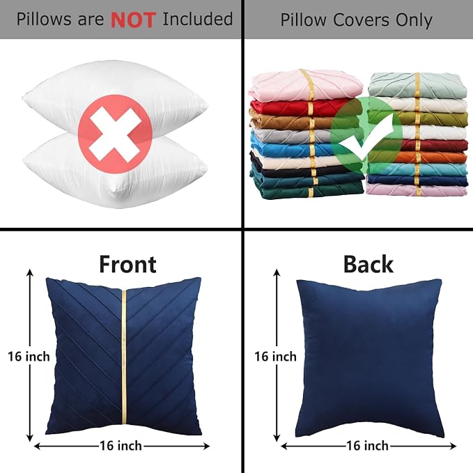 Velvet Throw Pillow Covers 24x24 Pack of 2 Gold Decor Navy Blue | Soft Solid Pillow Covers,Modern Luxury Home Decor,for Couch Chair Sofa Bedroom Livingroom,Hidden Zipper,Ideal Gift,Easy Care