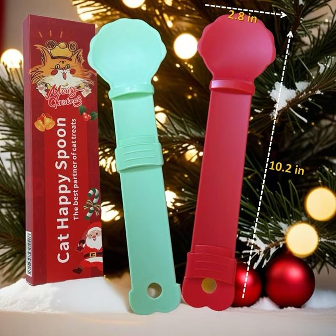 2pcs Cat Strip Feeder Spoon, Happy Spoon for Cats, Cat Lickable Squeezable Creamy Treat, Cat Wet Treats Dispense Spoon, Cat Treat Spoon Squeeze, Gift for Pet (Red&Green)