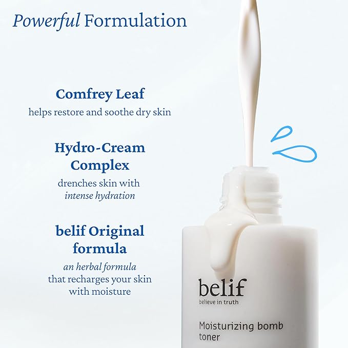belif Niacinamide Hydrating Toner – Aqua Bomb Lightweight Cooling with Hyaluronic Acid, Soothing and Balancing Formula, Skin Barrier Repair, Korean Skincare (6.7 Fl Oz (Pack of 1), Milky Toner)