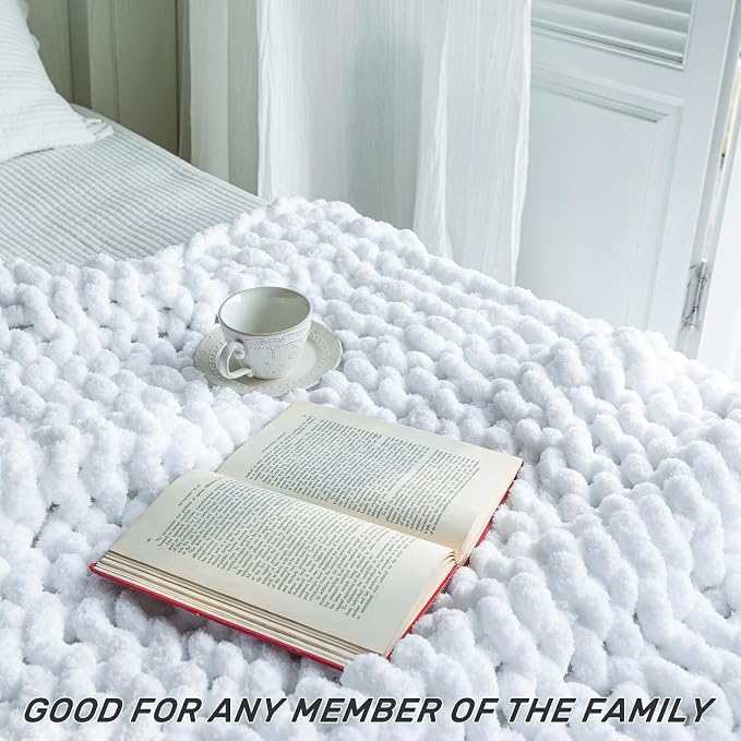 Chunky Knit Blanket - Luxury Soft Cozy 50 * 60 Throw Blanket,100% Woven Blanket Rope Knot Throw Blanket for Couch, Sofa, Home Decor, Gift - Machine Washable (White, 50 * 60)