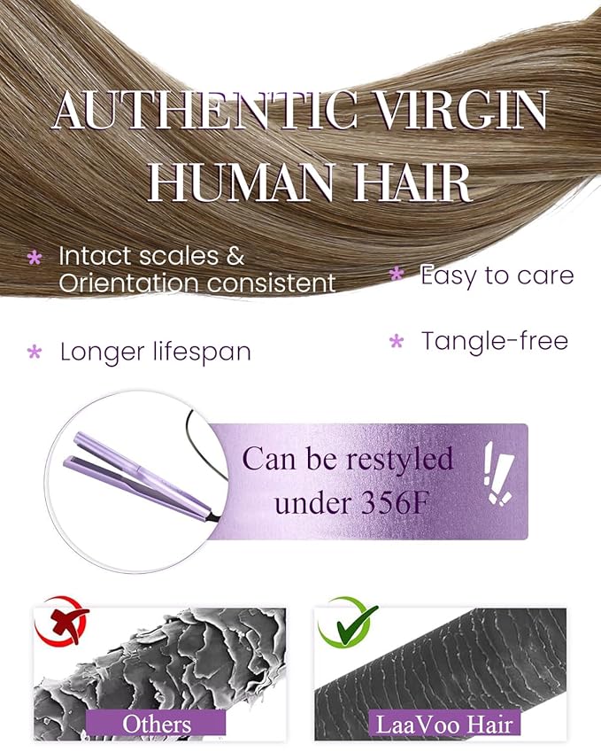 LaaVoo K Tip Hair Extensions Real Human Hair U Tip Hair Extensions Light Brown Mix Dark Golden Blonde Ktip Human Hair Extension Ombre Brown Hot Fusion Blonde 16 inch 50g/50s