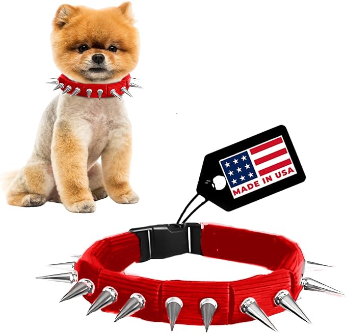 CoyoteCollar Spike Dog Collar, Adj/Replaceable Spikes, Large, Red