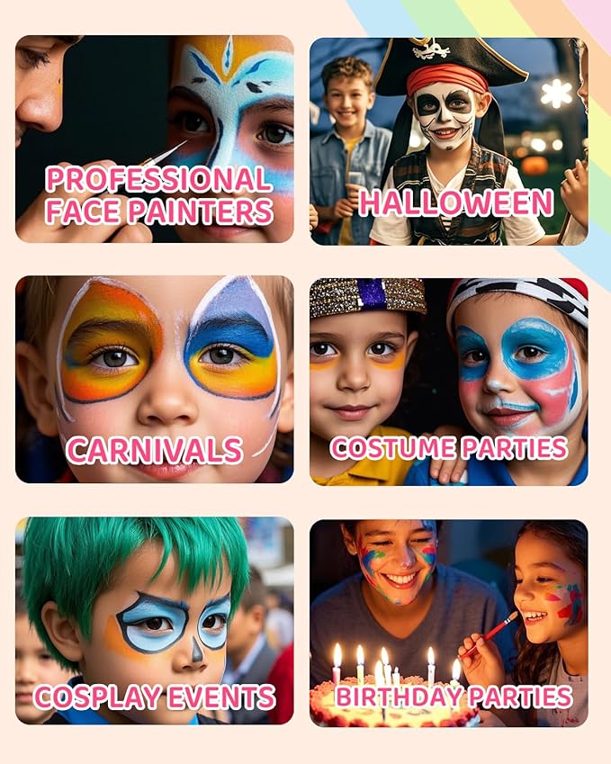 Anka Bella Professional Water Activated 6x30gm Face Paint for Kids & Adults,Washable Non toxic Rainbow Cake Face Painting Kit with Stencils & Brushes Ideal for Easter/Parties/Halloween/Carnival