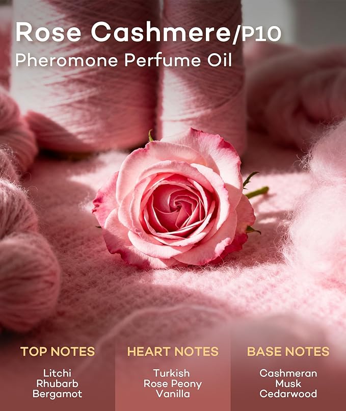 purefittech Pheromones Perfume Oil for Women, Long Lasting Rose Cashmere Roll-on Fragrance, Pure Essential Oil Parfum, 0.34 fl oz (10ml) Travel Size, Made in USA
