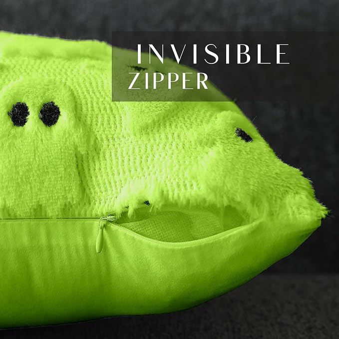 DFXSZ Halloween Pillow Covers 18x18 inch 2Pcs Green Ghost Halloween Decor | Halloween Decorations Set of 2 Throw Pillow Cases Plush Faux Fur Wool Cushion for Chair Sofa Bedroom Living Room Home Decor