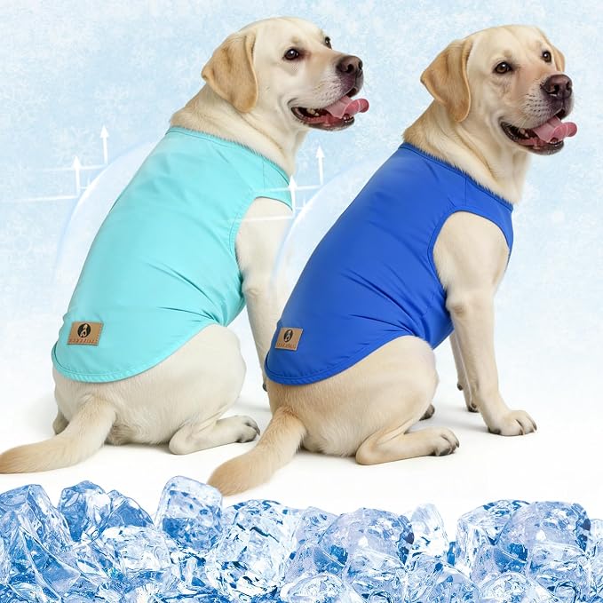 Cooling Sunblock Dog Clothes for Large Dogs, 2 Pack UPF50+ UV & Insect Protection Quick Dry Dog T Shirts for Outdoor, Anti-Hair Loss Breathable Sleeveless Pet Vest Tank Tops, Blue&Green, XXL