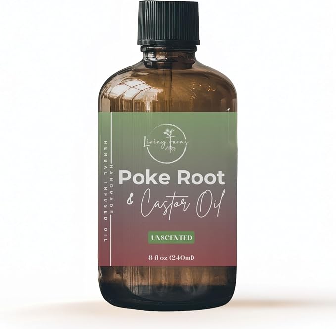 Organic Poke Root & Castor Oil | Vegan Lymphatic Support | Cysts, Boils, Fibroids, Swollen Lymph Nodes, Breast & Joint | Natural Deep Tissue Massage | Made in The USA (8oz, Unscented)