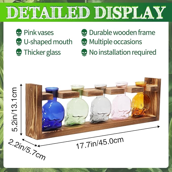 Plant Terrarium Propagation Stations Halloween Skull Planter Vase Skulls | decor With Wooden Stand Gife for Father - 5 Vases
