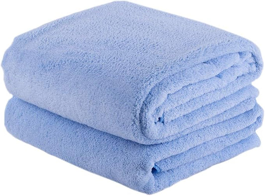 JML Microfiber Bath Towels, Blue, 30"x60", 2 Pack | 350GSM, Haning Loop, Super Soft & Absorbent, Quick drying, Lint Free, Fade Resistant, Use for Hair Wrap & SPA