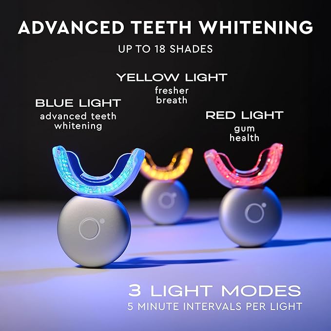 MOON Teeth Whitening Kit, Platinum Teeth Whitener LED Device, 28 Dissolving White Strips, Yellow, Blue & Red Light Whitening Tray for Gum Health & Fresh Breath, Whitens Up to 18 Shades (4 Piece Kit)