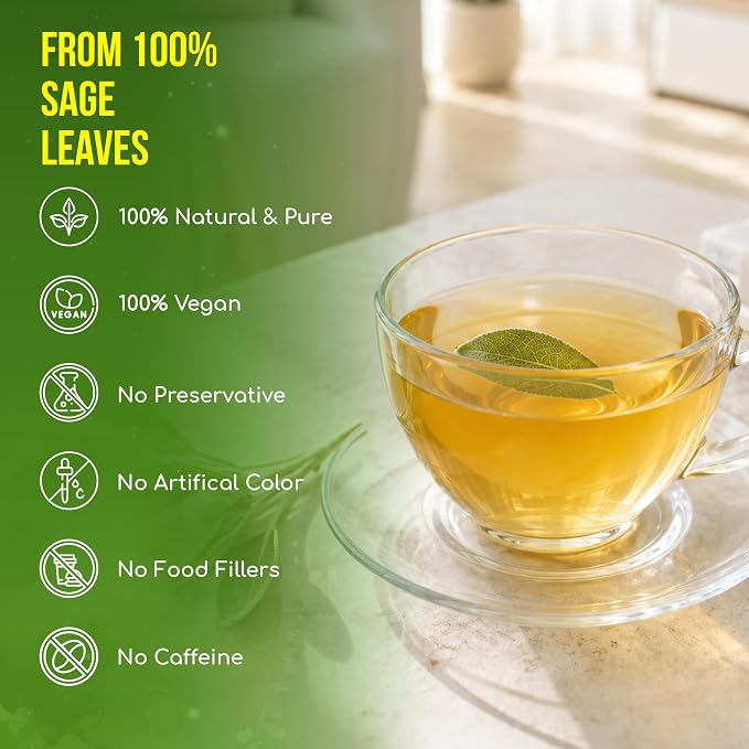 FreshDrinkUS, Premium 135 Sage Leaf Tea Bags, 100% Natural & Pure from Sage Leaves. Loose Leaf Herbal Tea. Made with Natural Material Tea Bags. No Sugar, No Caffeine, No Gluten, Vegan.