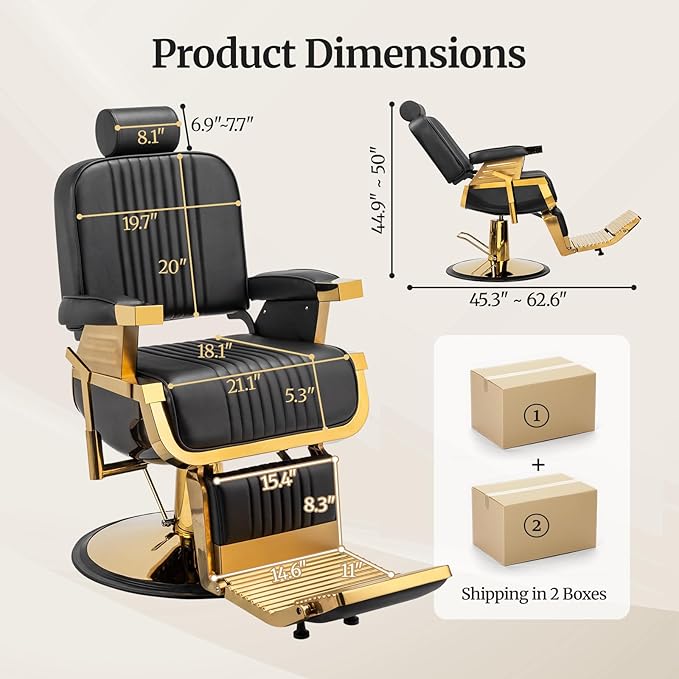 Winado Heavy Duty Vintage Barber Chair, Hydraulic Reclining Salon Chairs for Hair Stylist with Footrest & Headrest, 360° Swivel All Purpose Chair Salon Beauty Spa Shampoo Equipment, Black & Gold