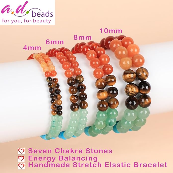 AD Beads Handmade Gemstone Stretch Elastic Bracelet Crystal Healing Reiki Nature's Beauty and Spiritual Essence Unisex