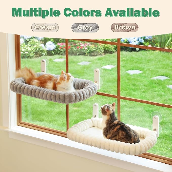 Zakkart SnugCloud Foldable Cat Window Perch - Cordless, Ultra Soft Machine Washable Bed with 4-Sided Bolster, Metal Frame - Window Hammock for Large Cats and Kittens (Gray, Large)