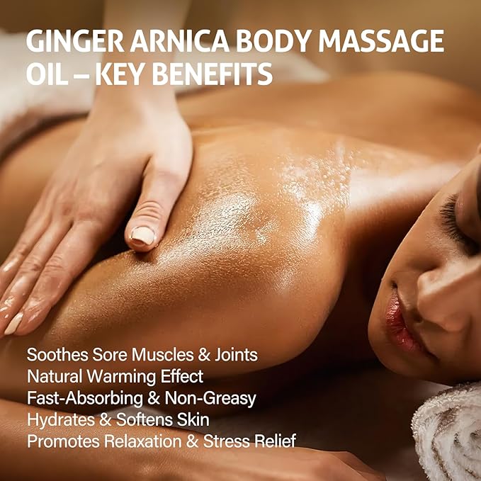 Ginger Oil,Ginger Massage Oil with Arnica for Lymphatic Drainage, Belly Drainage & Sore Muscle Relief,Natural Body Oil for Skin, Warming Spa Massage & Relaxation Therapy