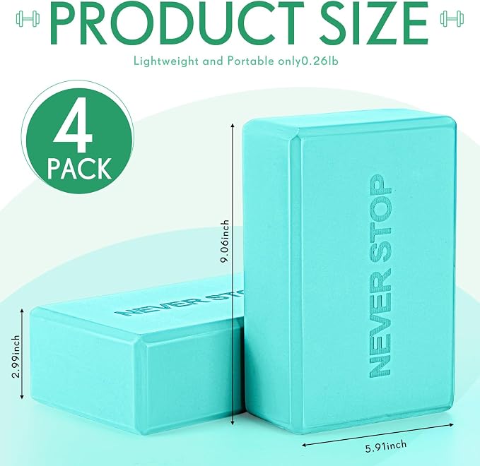 RoundFunny 4 Pack Yoga Blocks Non Slip Pilates Brick Foam Blocks Pilates Dance Gymnastics Workout Fitness Props Tool for Stretching Meditation and Exercise