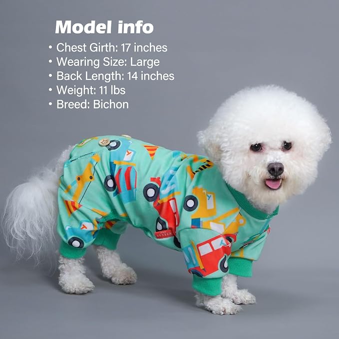 KYEESE Velvet Dog Pajamas for Small Dogs Soft Onesie Shirt, Vehicles | 4-Way Stretch, Lightweight & Breathable, Reduces Shedding, Gentle on Sensitive Skin, Recovery Support, Easy Potty Breaks