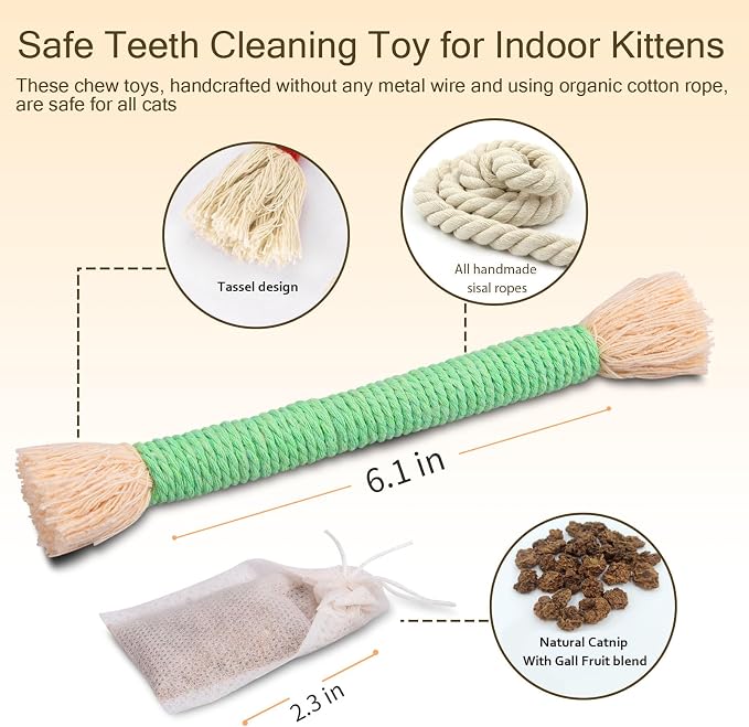 Retro Shaw Catnip Cat Toys Rope, Kitten Chew Toy for Indoor Cats, 6 Pack