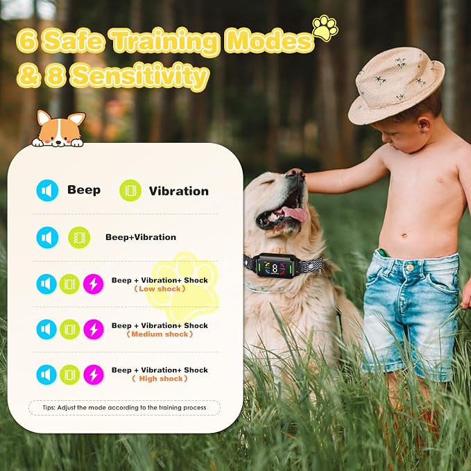 Dog Bark Collar Automatic Shock Collar Rechargeable Anti-Bark Training Collar Multifunctional Waterproof Dogs Stop Barker with 6 Safe Training Modes for Dog Weighing Over 8 Pounds (Black)